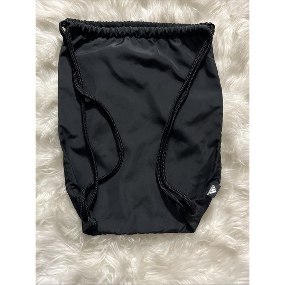 Adidas Drawstring Backpack‎ Gym Bag Black Yellow 3 Stripe Logo Sporty Athletic - Picture 7 of 10
